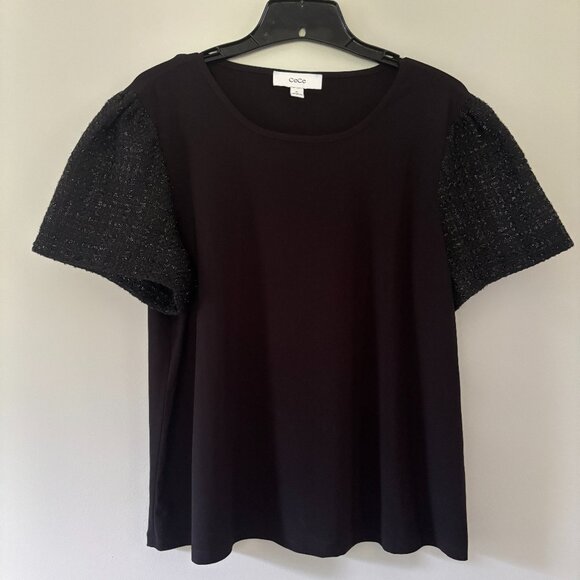 New CeCe Black Blouse with Shimmering Sleeves XL Womens - Picture 1 of 6